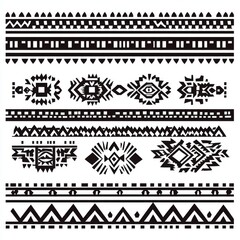An ethnic ikat aztec pattern in black and white, featuring indigenous styles like Indian, Native American, Navajo, and Inca.