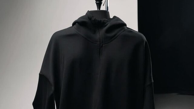 Plain black hoodie jacket displayed, perfect for mockup design, offering a versatile canvas for various branding and graphics.