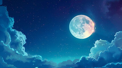 Beautiful nightly sky background with a full moon, perfect for a HD banner.
