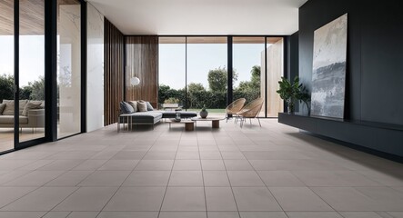 Fototapeta premium Large unbroken floor tiles creating a seamless spacious feel