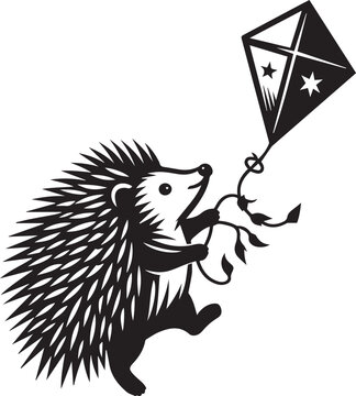 recommend clip art: Black silhouette of a hedgehog flying a kite vector