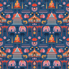 Obraz premium Travel Thailand and Bangkok Seamless Pattern