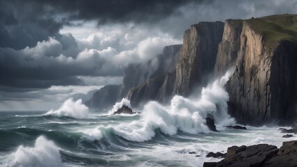 Ocean storm near rocks. Illustration