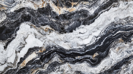 Naklejka premium Black and white stone surface with elegant swirling patterns and textures