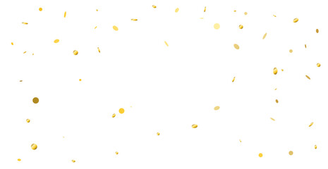 Gold Confetti Falling On White Background. Celebration And Happy Birthday. Party Wallpaper. Vector Illustration