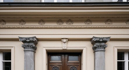 Obraz premium Ornate cornices and pediments above doorways and windows