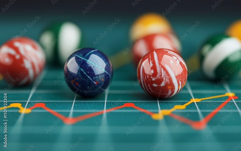 Poster colorful marbles on a graphing background represent concepts of data analysis and strategy in a visu