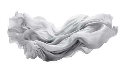 grey silk fabric swirl flying isolated on transparent background cutout