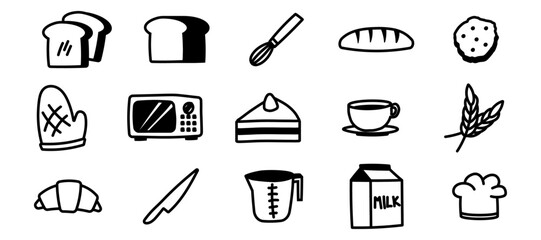 bakery doodle icon bread loaf hand drawing symbol cute sketch