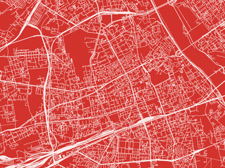 Christmas Map of Wola, Poland in Snowy White on Festive Red Background.