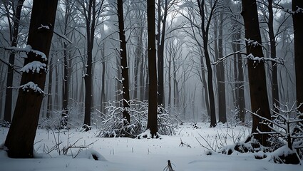Snowy Forest with Bare Trees