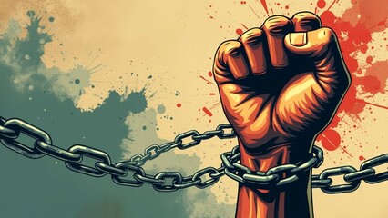 International human rights day, diverse hand raised up. The concept of freedom of speech, Classic revolution composition. Human Rights Day social media post background