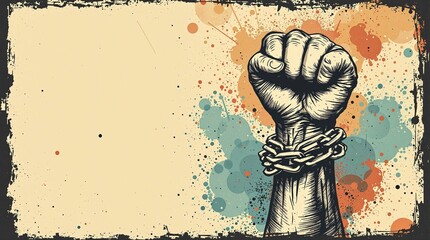 International human rights day, diverse hand raised up. The concept of freedom of speech, Classic revolution composition. Human Rights Day social media post background