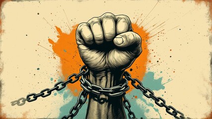 International human rights day, diverse hand raised up. The concept of freedom of speech, Classic revolution composition. Human Rights Day social media post background