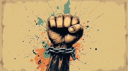 International human rights day, diverse hand raised up. The concept of freedom of speech, Classic revolution composition. Human Rights Day social media post background