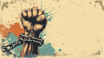 International human rights day, diverse hand raised up. The concept of freedom of speech, Classic revolution composition. Human Rights Day social media post background