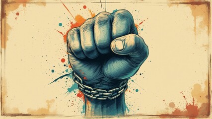 International human rights day, diverse hand raised up. The concept of freedom of speech, Classic revolution composition. Human Rights Day social media post background