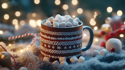 Cozy Christmas Hot Chocolate with Marshmallows in Festive Mug