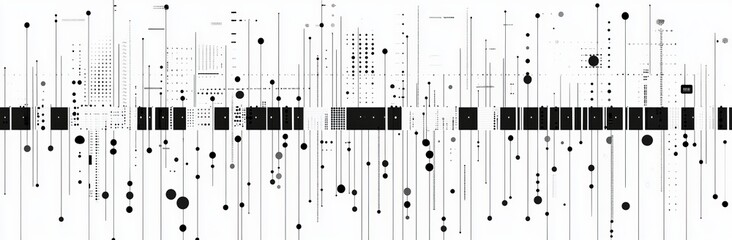 A seamless dotted grid pattern tailored for bullet journals. Features a black point texture. Utilizes a black dot grid design for notebook paper. Presently styled as a modern illustration on a white