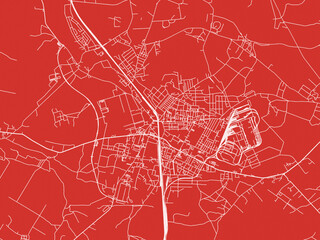Christmas Map of Zawiercie, Poland in Snowy White on Festive Red Background.