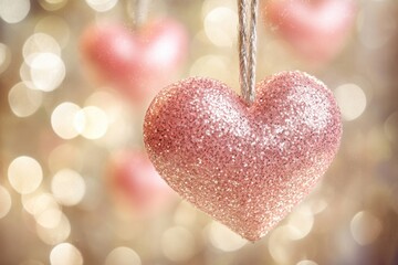 Fototapeta premium A pink heart hangs from a string, perfect for Valentine's Day or any romantic occasion