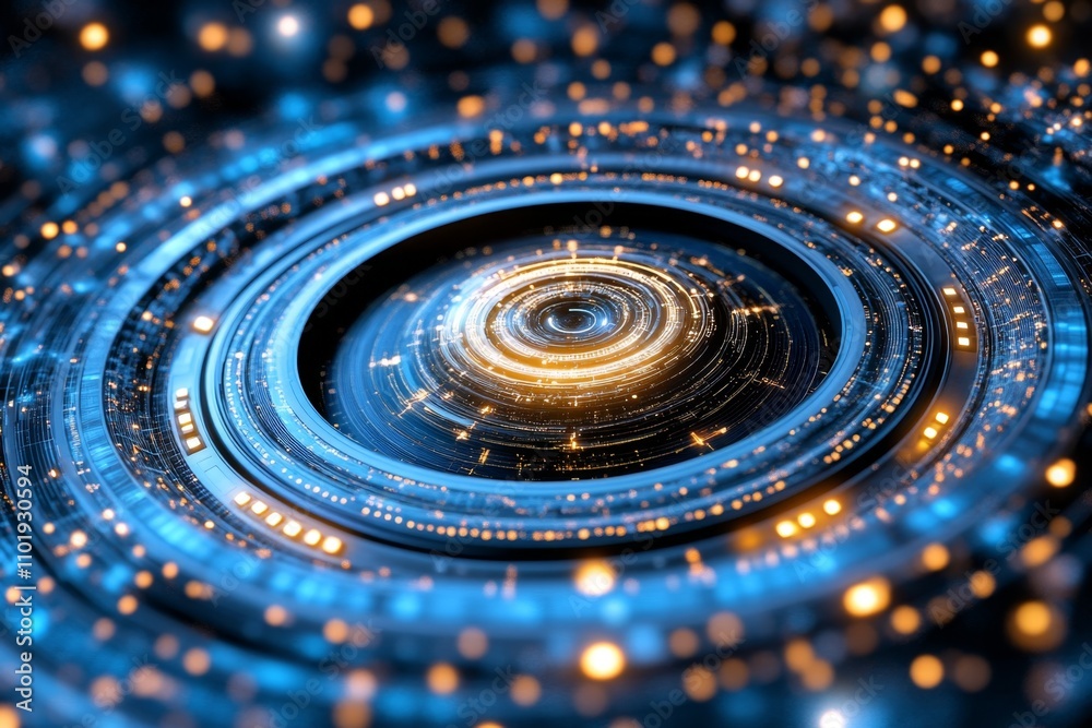Poster A futuristic digital astrological chart displayed in a holographic interface, surrounded by glowing data streams