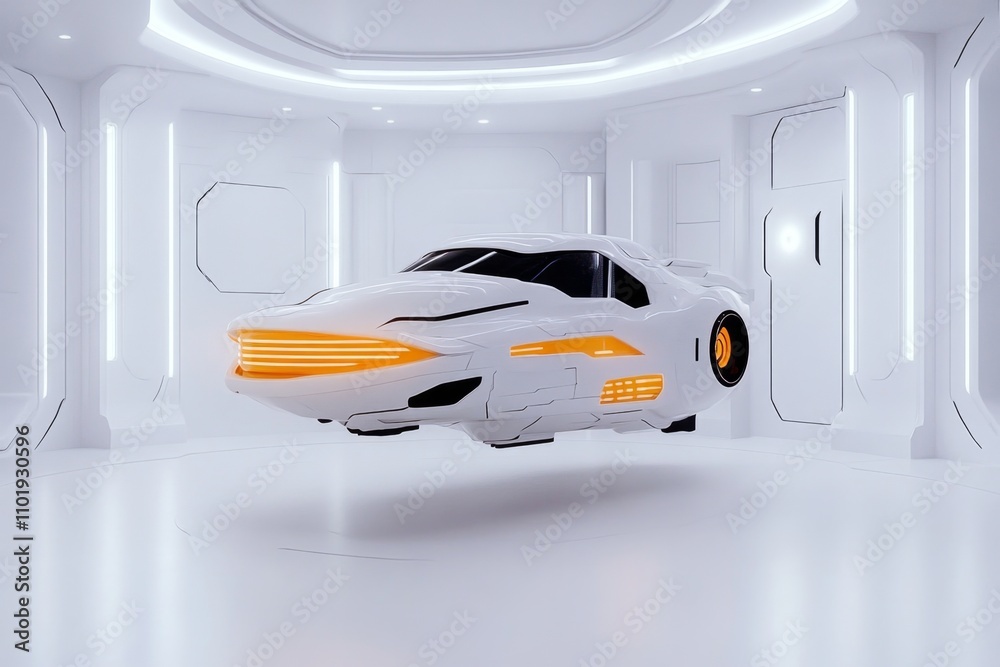 Fototapete A futuristic workspace with holographic architectural blueprints and interactive 3D models floating in the air