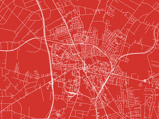 Christmas Map of Zgierz, Poland in Snowy White on Festive Red Background.