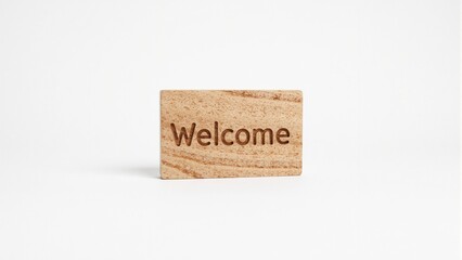 Wooden Welcome sign on white background natural texture
