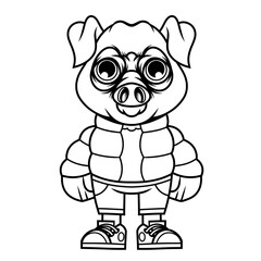 Mascot character design cartoon of pig outline