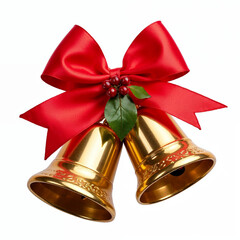 christmas bells with red ribbon on white background