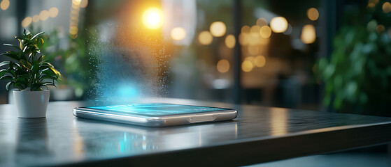 Engaging mental health patients modern café digital display urban environment close-up view innovative technology