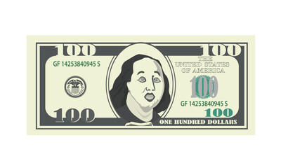 Surprised face on the bill. a hundred dollars on a white background. vector image of the bill