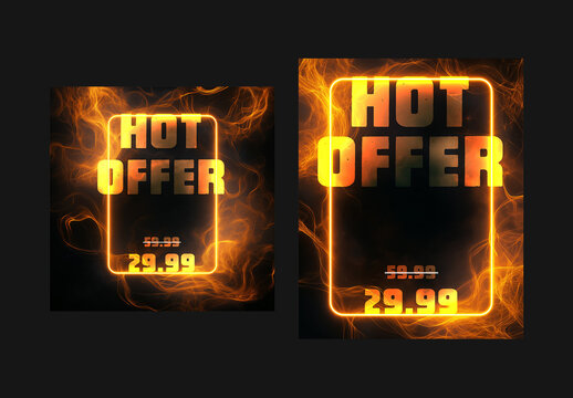 Hot Offer Layouts With Fiery Design For Social Media Posts