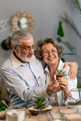 close up master class on creating compositions with plants for elderly people happy old age elderly couple pleasant memories leisure time in old age hugs each other