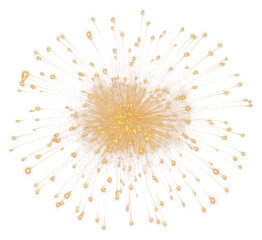 Obraz premium A gold fireworks celebration lighting up the night sky during a festive holiday event, PNG, isolated on transparent background