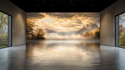 A futuristic digital art gallery where visitors experience 3D holographic art, interact with augmented reality installations, and view digitally generated masterpieces in a sleek, tech-forward 