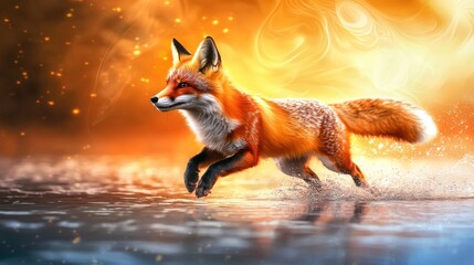 Captivating Red Fox Dashing Through Glowing Autumn Landscape