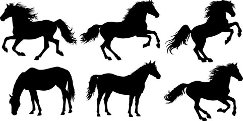 Vector set of horses silhouette