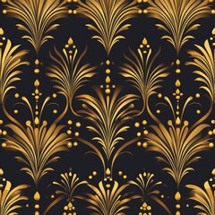 The artwork features a luxurious pattern with gold floral motifs set against a deep black background, creating a stunning visual contrast that highlights the intricate design