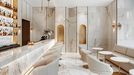 Elegant Bar Interior with Marble and Soft Lighting