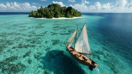 Treasure hunters setting sail for an uncharted island, determined to find the riches, stock photo style