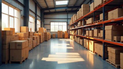 Obraz premium Bright and functional warehouse mockup ideal for e-commerce designs