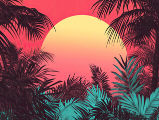 Obraz premium Rich maroon and turquoise tropical sunset, suitable for those who enjoy dramatic yet peaceful tropical vistas