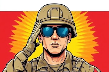 A vintage military recruitment poster, featuring a bold illustration of a soldier saluting with classic typography and muted patriotic colors