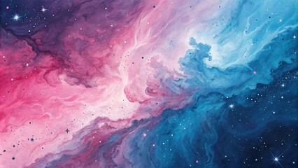 Fototapeta premium Abstract painting featuring a mix of pink and blue hues in a random pattern, artistic expression, playful pattern