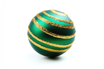 Obraz premium A green and gold Christmas ornament sits on a white surface, perfect for decorating your holiday display