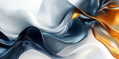 Obraz premium Abstract flowing fabric in gold, blue, and white.