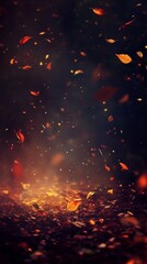 Autumn trees in golden hues with falling maple leaves against a soft blur..Maple leaves drifting from golden autumn trees, set against a blurred backdrop..Falling maple leaves from golden autumn