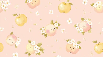 Fresh ripe apple crafted into a seamless repetitive pattern for fabric design